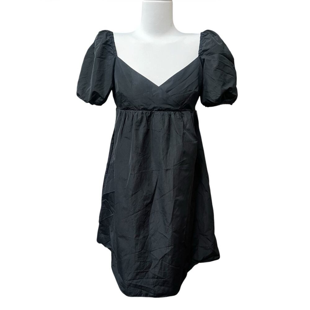 Aritzia Wilfred Opera Dress S Puff Slv Taffeta Open Back Tie Mini Empire Waist